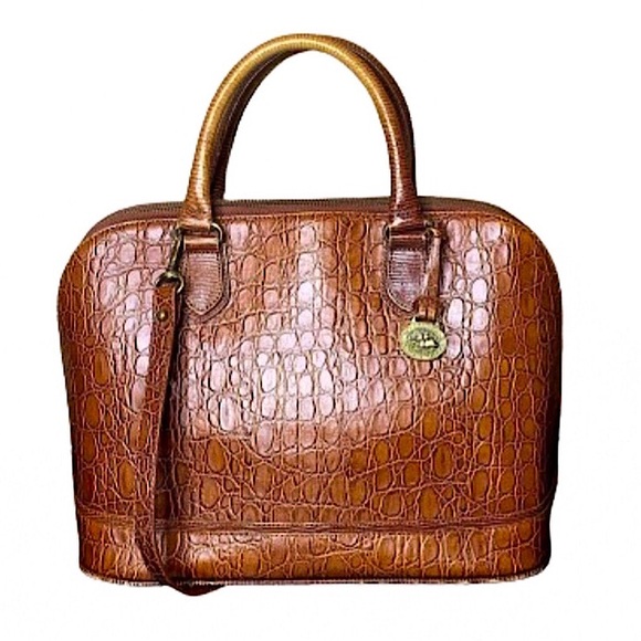 BRAHMIN Prissy Collection Italian Croc Embossed Leather Dome Shaped Satchel VTG